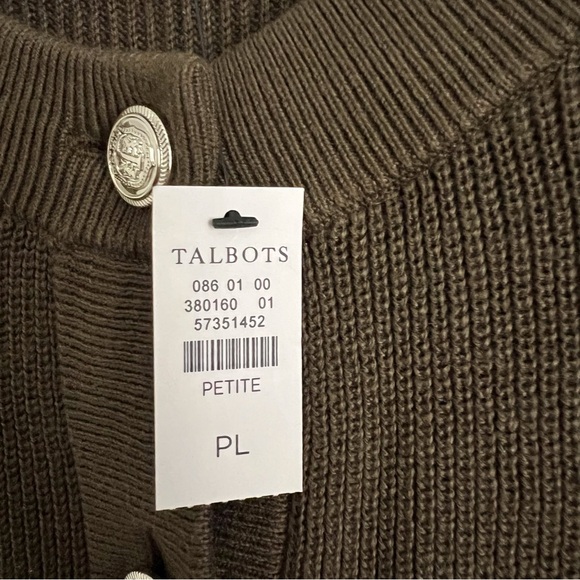 Talbots Olive Green Rib Knit Sweater Dress Button Neck Winter NEW Large Petite - Picture 5 of 9